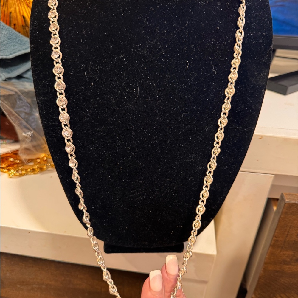 34 in Elegant Silver color & Rhinestone Chain Necklace